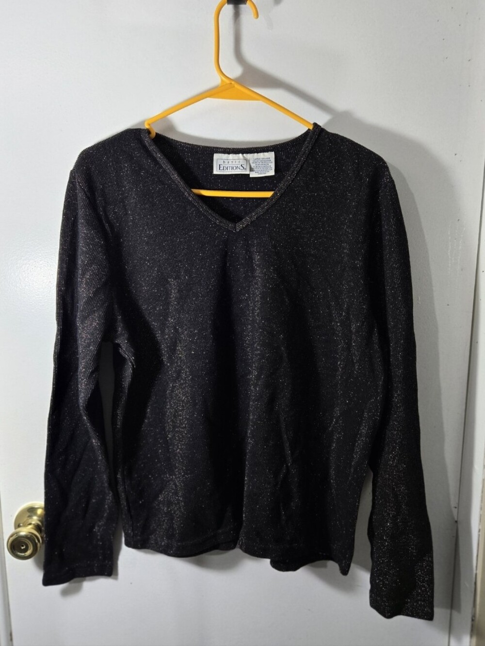 Basic Editions Black Gold Sparkly Glam Edgy Gothic Whimsigoth Sweater Size Large